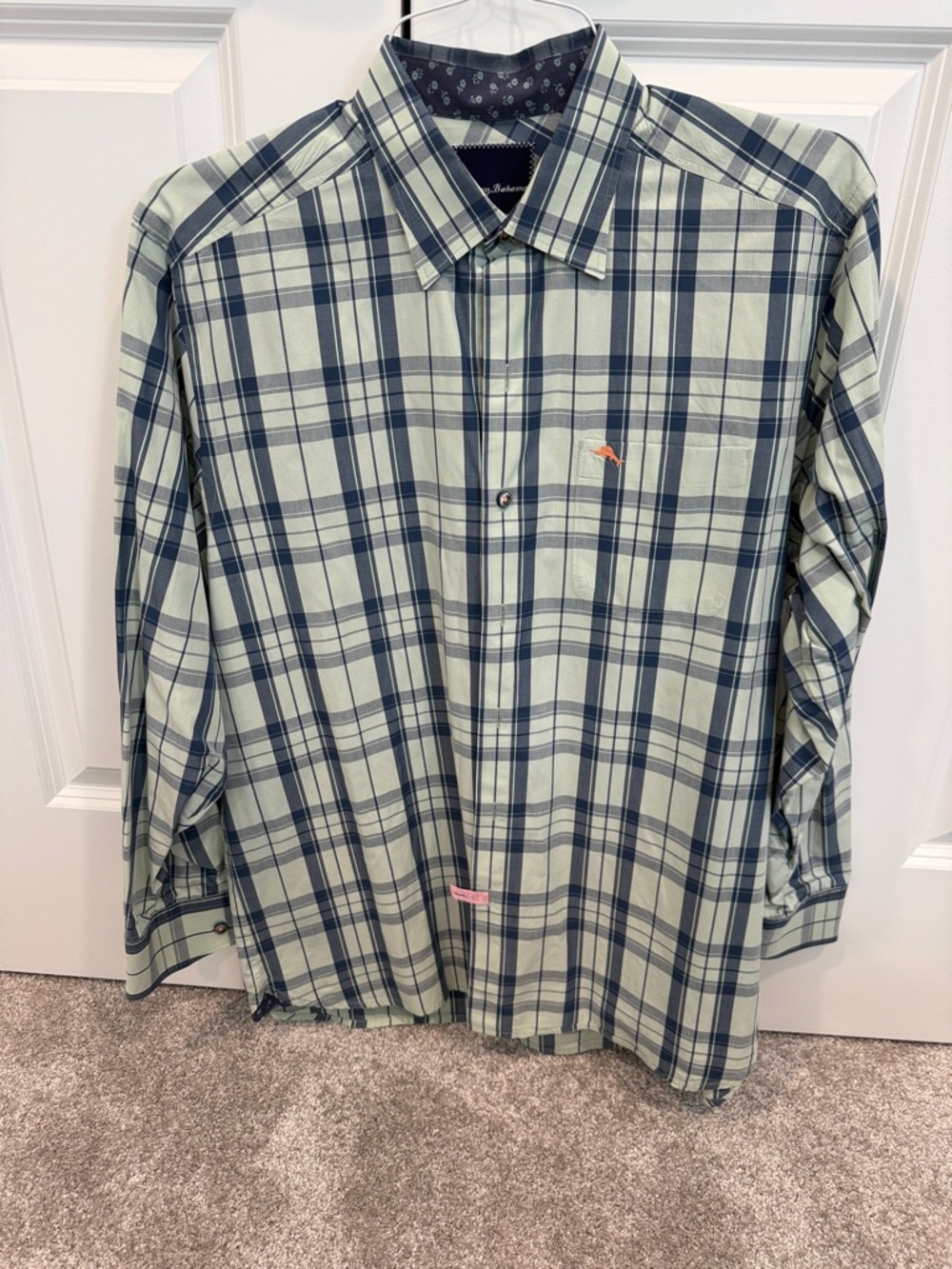 Men's Plaid Button-Down Shirt - Light Green & Navy